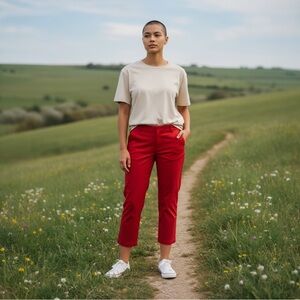 KUT From The Kloth Skinny Crop Trousers Chinos Red Stretch
